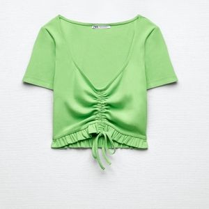 ZARA GRATHERED TOP GREEN